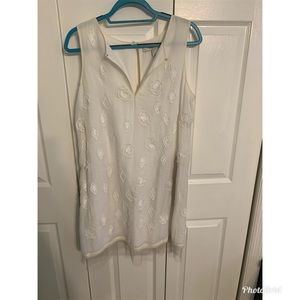 White Sleeveless Dress with Floral Appliqués - Chic‎ Casual Summer